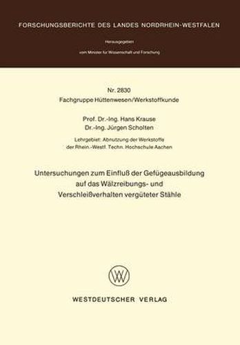 Cover image for Untersuchungen Zum Einfluss Der Gefugeausbildung Auf Das Walzreibungs-Und Verschleissverhalten Verguteter Stahle