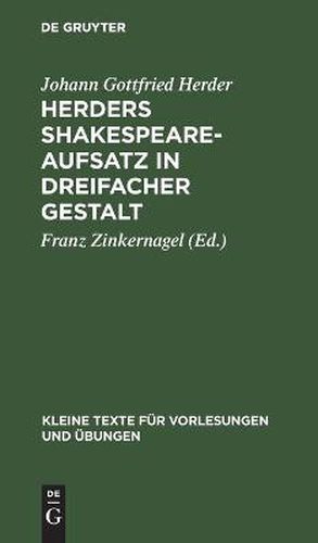 Herders Shakespeare-Aufsatz in Dreifacher Gestalt