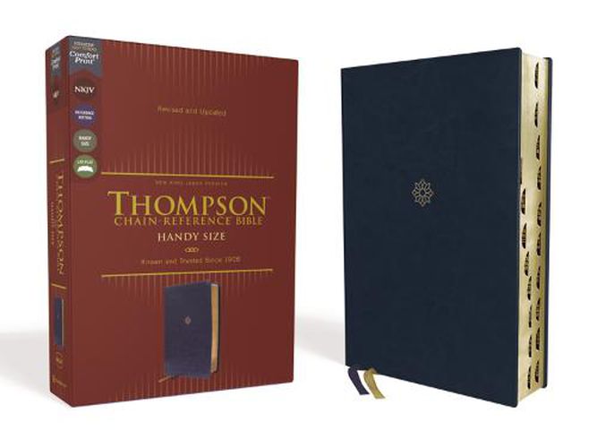 Cover image for NKJV, Thompson Chain-Reference Bible, Handy Size, Leathersoft, Navy, Red Letter, Thumb Indexed, Comfort Print