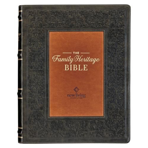 Cover image for NLT Family Heritage Bible, Large Print Family Devotional Bible for Study, New Living Translation Holy Bible Faux Leather Flexible Cover, Additional Interactive Content, Dark Olive/Brown