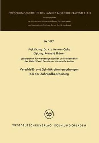 Cover image for Verschleiss- Und Schnittkraftuntersuchungen Bei Der Zahnradbearbeitung