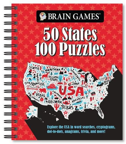 Cover image for Brain Games - 50 States 100 Puzzles: Explore the USA in Word Searches, Cryptograms, Dot-To-Dots, Anagrams, Trivia, and More!