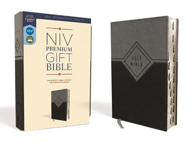 Cover image for NIV, Premium Gift Bible, Leathersoft, Black/Gray, Red Letter, Thumb Indexed, Comfort Print: The Perfect Bible for Any Gift-Giving Occasion