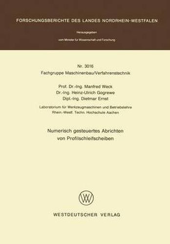 Cover image for Numerisch Gesteuertes Abrichten Von Profilschleifscheiben