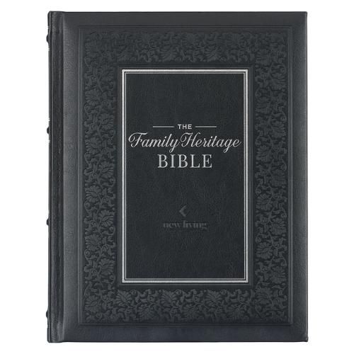 Cover image for NLT Family Heritage Bible, Large Print Family Devotional Bible for Study, New Living Translation Holy Bible Faux Leather Hardcover, Additional Interactive Content, Black