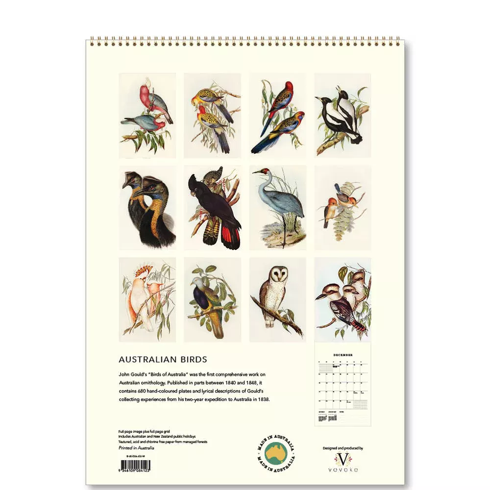 Australian Birds (John Gould) Medium Calendar 2026