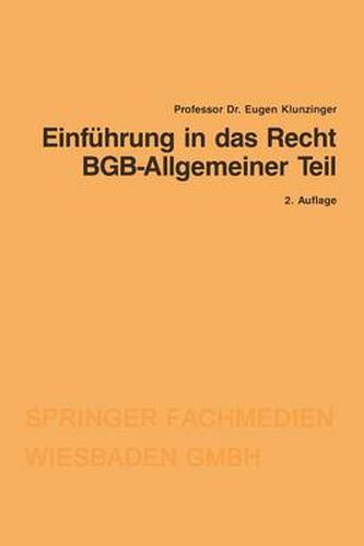 Cover image for Einfuhrung in Das Recht Bgb-Allgemeiner Teil