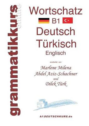 Cover image for Woerterbuch Deutsch - Turkisch - Englisch Niveau B1: Lernwortschatz + Grammatik + Gutschrift: 10 Unterrichtsstunden per Internet fur die Integrations-Deutschkurs-TeilnehmerInnen aus der Turkei Niveau B1