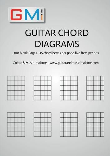 Cover image for Guitar Chord Diagrams: 100 Pages - 16 chord boxes per page five frets per box