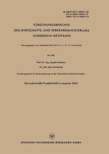 Cover image for Die Industrielle Produktivitat in Neuerer Sicht