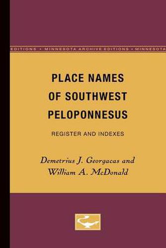 Cover image for Place Names of Southwest Peloponnesus: Register and Indexes