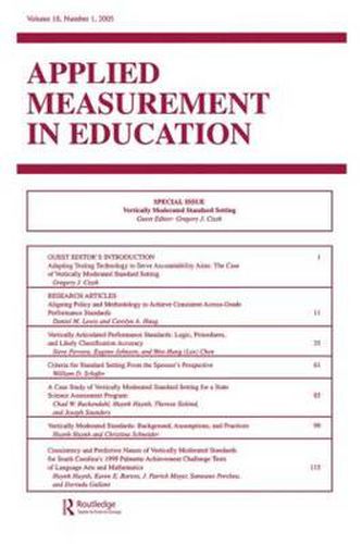 Cover image for Vertically Moderated Standard Setting: A Special Issue of applied Measurement in Education