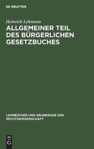 Cover image for Allgemeiner Teil Des Burgerlichen Gesetzbuches