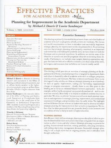 Cover image for Effective Practices for Academic Leaders: Planning for Improvement in the Academic Department