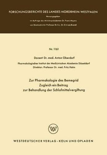 Cover image for Zur Pharmakologie Des Bemegrid Zugleich Ein Beitrag Zur Behandlung Der Schlafmittelvergiftung