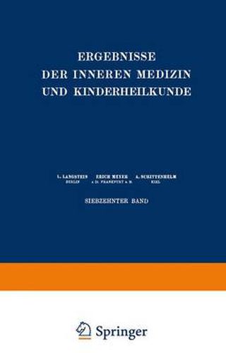 Cover image for Ergebnisse der Inneren Medizin und Kinderheilkunde: Siebzehnter Band