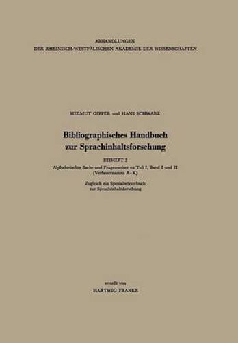 Bibliographisches Handbuch Zur Sprachinhaltsforschung