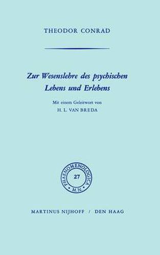 Cover image for Zur Wesenlehre DES Psychischen Lebens Und Erlebens: Mit Einem Geleitwort Von H.L. Van Breda