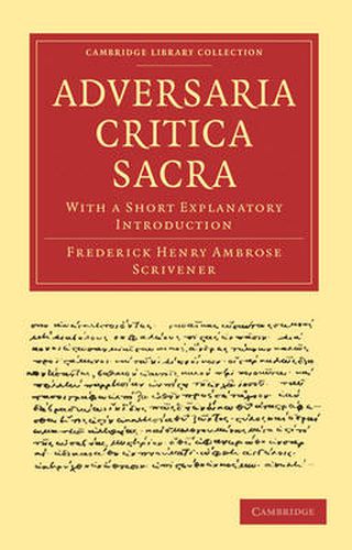 Cover image for Adversaria Critica Sacra: With a Short Explanatory Introduction