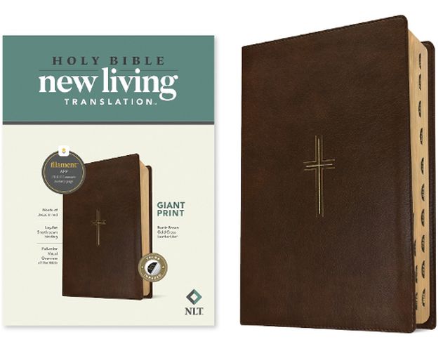 Cover image for NLT Giant Print Bible, Filament Enabled (Leatherlike, Rustic Brown Gold Cross, Indexed, Red Letter)