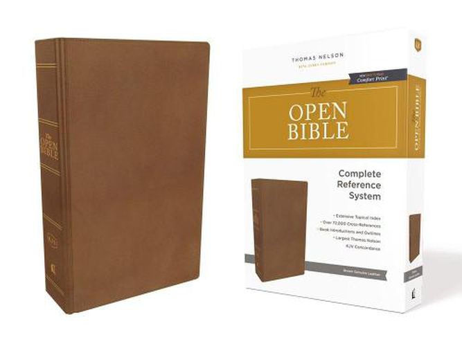 The KJV, Open Bible, Genuine Leather, Brown, Red Letter, Comfort Print: Complete Reference System