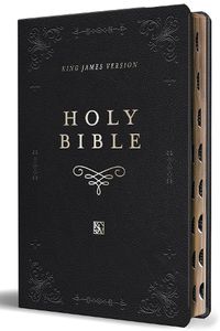 Cover image for KJV Holy Bible, Giant Print Thinline Large format, Black Premium Imitation Leath er with Ribbon Marker, Red Letter, and Thumb Index