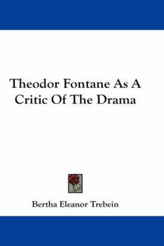 Cover image for Theodor Fontane as a Critic of the Drama