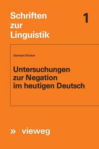 Cover image for Untersuchungen Zur Negation Im Heutigen Deutsch
