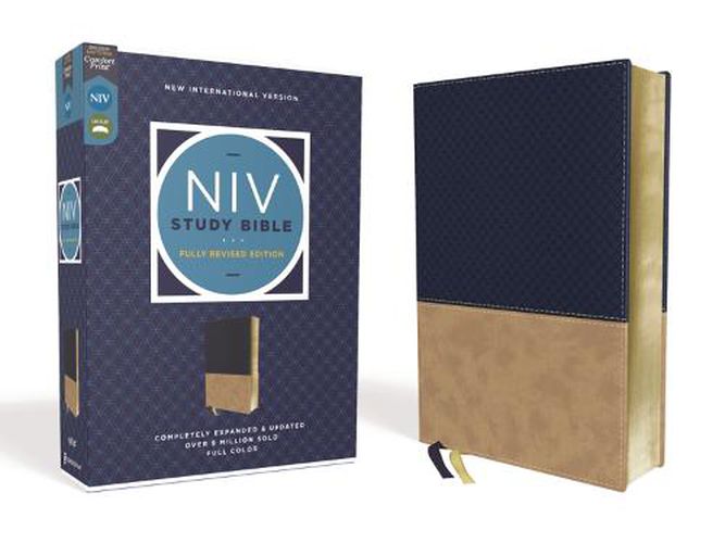 Cover image for NIV Study Bible, Fully Revised Edition, Leathersoft, Navy/Tan, Red Letter, Comfort Print