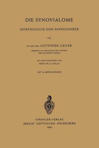 Cover image for Die Synovialome: Morphologie Und Pathogenese