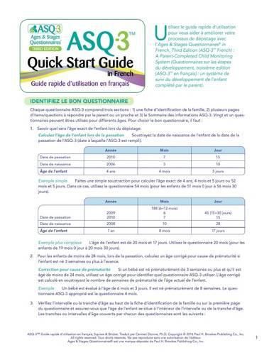 Cover image for Ages & Stages Questionnaires (R) (ASQ (R)-3): Quick Start Guide (French): A Parent-Completed Child Monitoring System