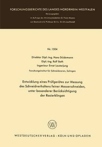 Cover image for Entwicklung Eines Prufgerates Zur Messung Des Schneidverhaltens Feiner Messerschneiden, Unter Besonderer Berucksichtigung Der Rasierklingen