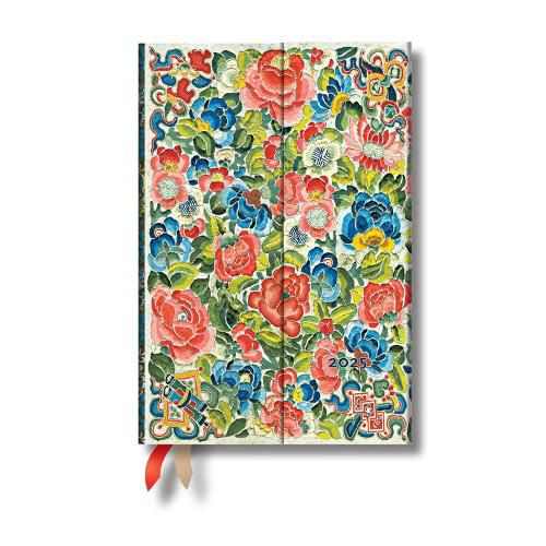 Pear Garden (Peking Opera Embroidery) Mini 18-month Horizontal Hardback Dayplanner 2025 (Wrap Closure)