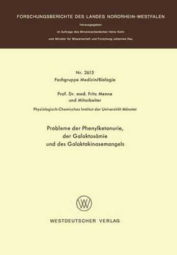 Cover image for Probleme Der Phenylketonurie, Der Galaktosamie Und Des Galaktokinasemangels