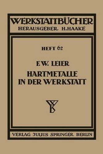 Cover image for Hartmetalle in Der Werkstatt: Heft 62