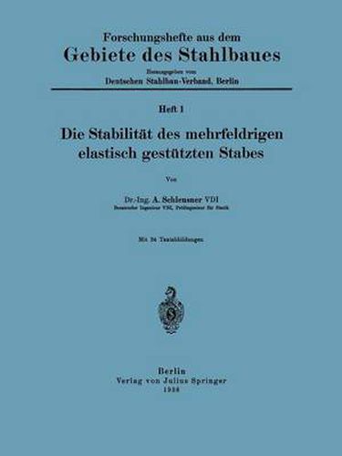 Cover image for Die Stabilitat Des Mehrfeldrigen Elastisch Gestutzten Stabes: Heft 1