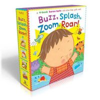 Cover image for Buzz, Splash, Zoom, Roar!: 4-Book Karen Katz Lift-The-Flap Gift Set: Buzz, Buzz, Baby!; Splish, Splash, Baby!; Zoom, Zoom, Baby!; Roar, Roar, Baby!