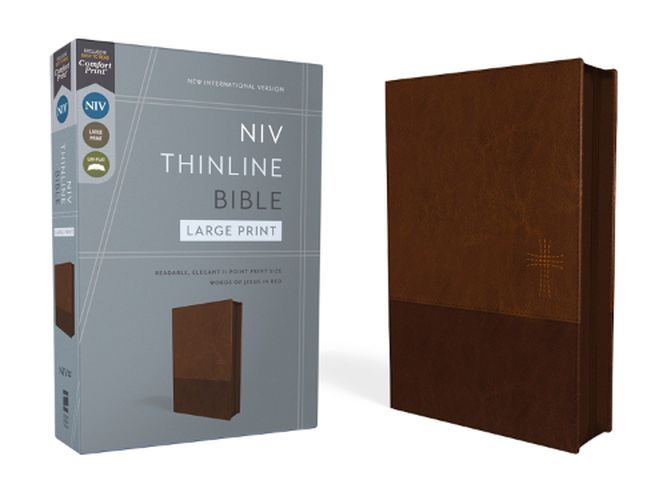 NIV, Thinline Bible, Large Print, Leathersoft, Brown, Zippered, Red Letter, Comfort Print