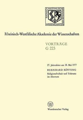 Cover image for Religionsfreiheit Und Toleranz Im Altertum: 27. Jahresfeier Am 18. Mai 1977 in Dusseldorf