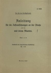 Cover image for D 162 Anleitung fur die Instandsetzungen an der Protze: 1939 - Neuauflage 2020