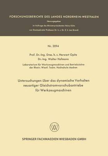 Cover image for Untersuchungen UEber Das Dynamische Verhalten Neuartiger Gleichstromvorschubantriebe Fur Werkzeugmaschinen