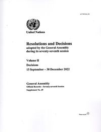 Cover image for Resolutions and decisions adopted by the General Assembly during its seventy-seventh session