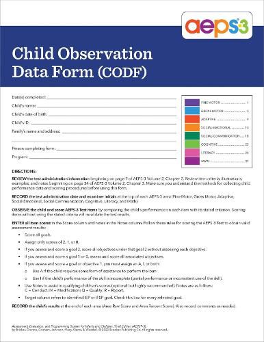 Cover image for Assessment, Evaluation, and Programming System for Infants and Children (AEPS (R)-3): Child Observation Data Form