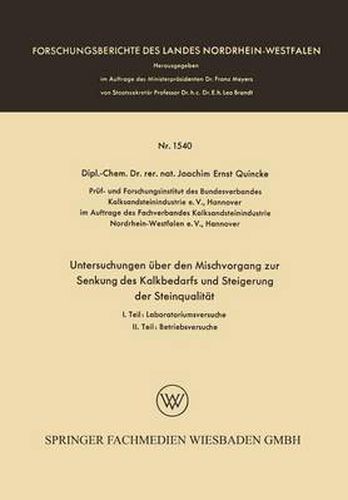 Cover image for Untersuchungen UEber Den Mischvorgang Zur Senkung Des Kalkbedarfs Und Steigerung Der Steinqualitat