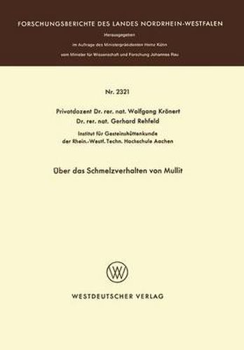 Cover image for UEber Das Schmelzverhalten Von Mullit