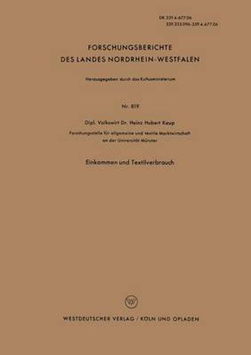 Cover image for Einkommen Und Textilverbrauch