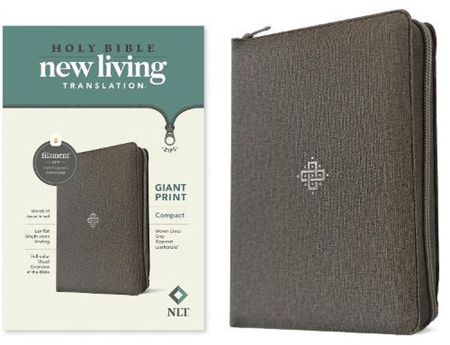 Cover image for NLT Compact Giant Print Zipper Bible, Filament-Enabled Edition (Leatherlike, Woven Cross Gray, Red Letter)