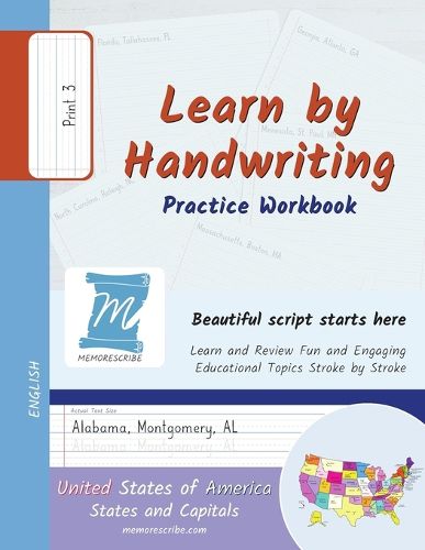 Cover image for Learn by Handwriting, Practice Workbook - United States of America, States and Capitals - Print, Level 3