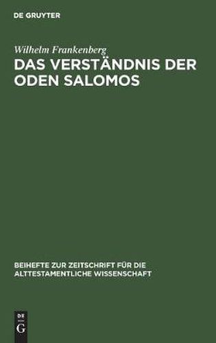 Cover image for Das Verstandnis Der Oden Salomos