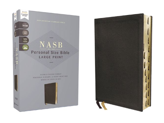 Cover image for NASB, Personal Size Bible, Large Print, Genuine Leather, Calfskin, Black, Red Letter, 1995 Text, Thumb Indexed, Comfort Print